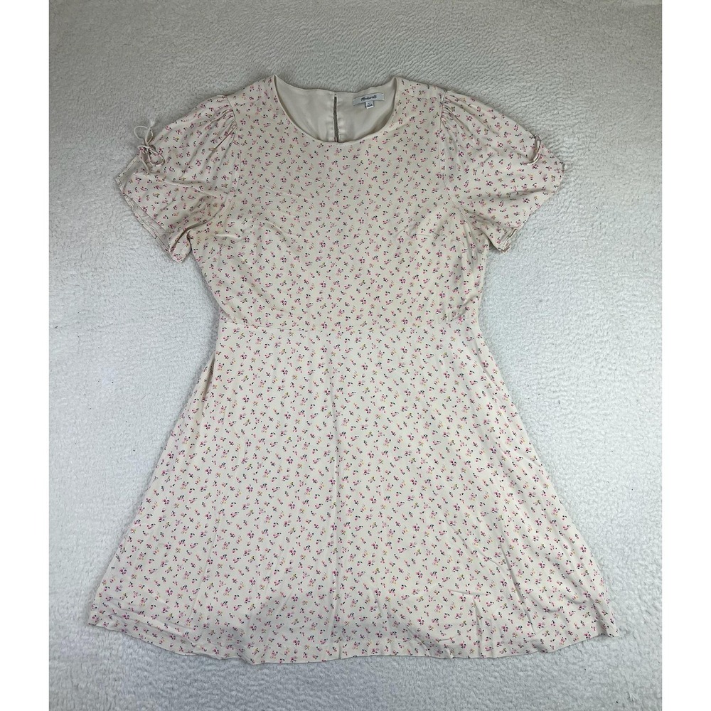 Madewell Womens 12 White Floral Fit Flare Puff Sleeve Lined Mini Dress